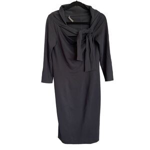 Alberta Ferretti Dress Dark Blue Women's Stretchy Boat Neck Tie‎ Size 10 READ